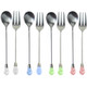 kilofly Rhinestone Party Dessert Pastry Fork & Tea Spoon Value Pack, 4 Sets