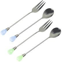 kilofly Rhinestone Party Dessert Pastry Fork & Tea Spoon Value Pack, 2 Sets
