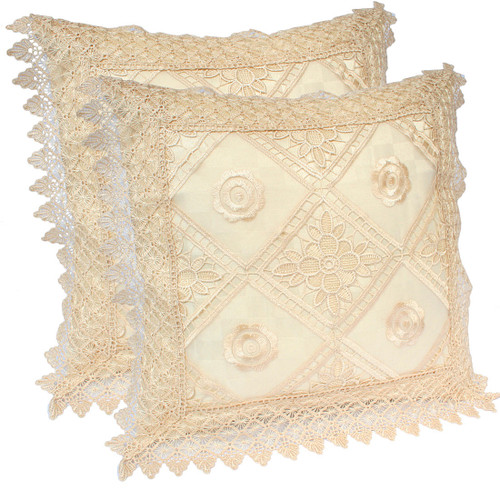 kilofly Decorative Vintage Lace Cushion Cover Pillow Case 15" x 15", Set of 2
