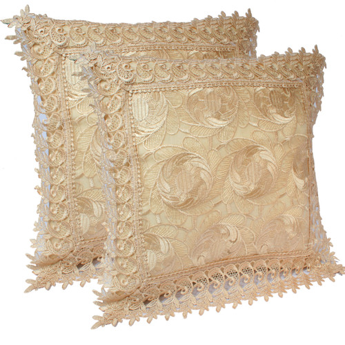 kilofly Decorative Vintage Lace Cushion Cover Pillow Case 15" x 15", Set of 2