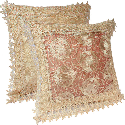 kilofly Decorative Vintage Lace Cushion Cover Pillow Case 15" x 15", Set of 2