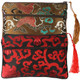 kilofly Chinese Silk Brocade 2 Zipper Pockets Tassel Jewelry Pouch Bag, Set of 2