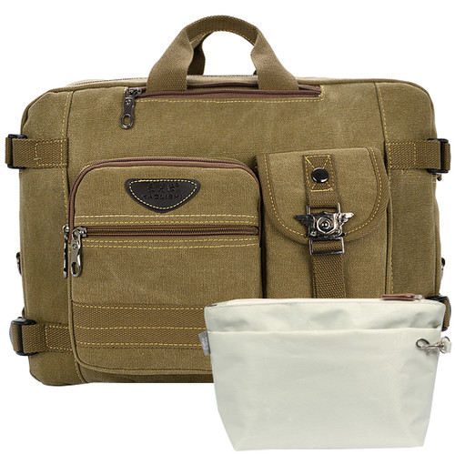 kilofly Macbook Laptop Canvas Backpack Shoulder Bag + Handy Pouch Value Combo