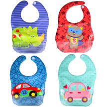 KF Baby Boy Girl Soft Waterproof Velcro Snaps Catcher Pocket Bibs Value Set of 4