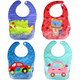 KF Baby Boy Girl Soft Waterproof Velcro Snaps Catcher Pocket Bibs Value Set of 4