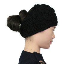 kilofly Crochet 3D Rose Winter Knit Headband, with Faux Pearl Flower Hair Band