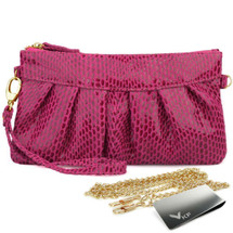 Missy K Leather Wristlet Clutch Purse, Snake Skin, + kilofly Money Clip
