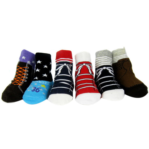 KF Baby Non-Skid Baby Boy Shoe Socks, 6 pairs, for 12 - 24 Months