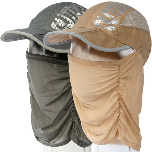 kilofly Outdoor UV Protection Removable Face Mask Sun Brim Fishing Cap, Set of 2