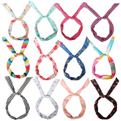 kilofly 12pc Girls Bunny Rabbit Ear Wired Hair Tie Twist Scarf Bow Headband Set
