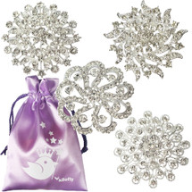 kilofly 4pc Rhinestone Wedding Crystal Floral Fashion Brooch Pin + Gift Bag