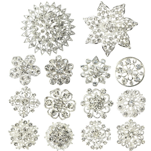 kilofly 14pc Bridal Rhinestone Crystal Flower Bouquet Corsage Wedding Brooch Pin