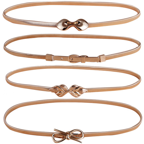 kilofly 4pc Women's Gold Metal Thin Skinny Stretch Cinch Belt Fashion Waistband