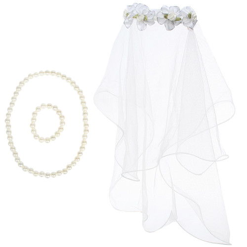 kilofly Girls First Communion Flower Headband Veil + Necklace Bracelet Value Set