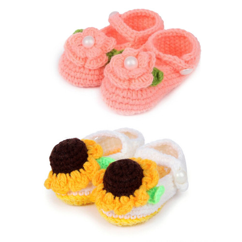 kilofly Socks Baby Girl Newborn Infant Hand Crochet Shoes Booties, Set of 2