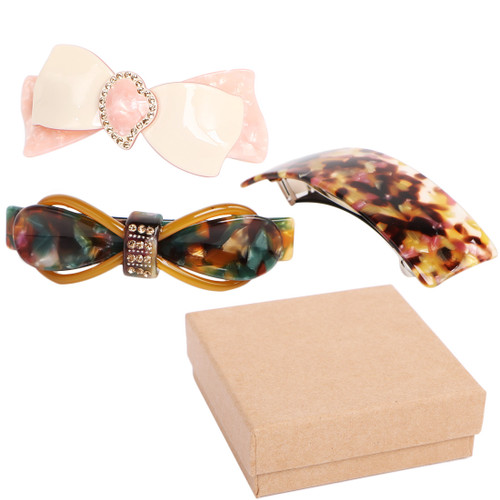 kilofly 3pc Classic Hair Clip Barrette Ponytail Accent Pin Value Pack + Gift Box