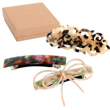 kilofly 3pc Classic Hair Clip Barrette Ponytail Accent Pin Value Pack + Gift Box