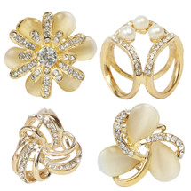 kilofly 4pc Women's Elegant Faux Pearl Crystal Rhinestone Scarf Ring Buckle Clip
