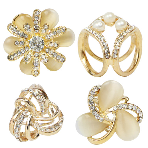 kilofly 4pc Women's Elegant Faux Pearl Crystal Rhinestone Scarf Ring Buckle Clip