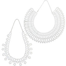 kilofly 2pc Women's White Faux Pearl Beaded False Collar Necklace Fashion Choker