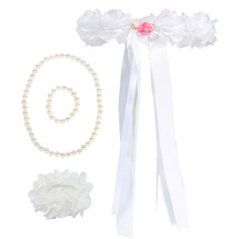kilofly Wedding Flower Girl Headpiece, Floral Wrist Band + Necklace Bracelet Set