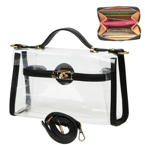 kilofly Women's Purse Transparent Bag Shoulder Crossbody Clear Clutch + Wallet
