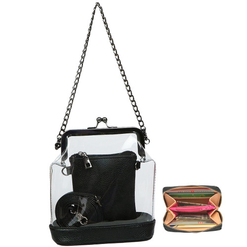 kilofly Women's 2-in-1 Transparent Clear Bag Shoulder Crossbody Purse + Wallet