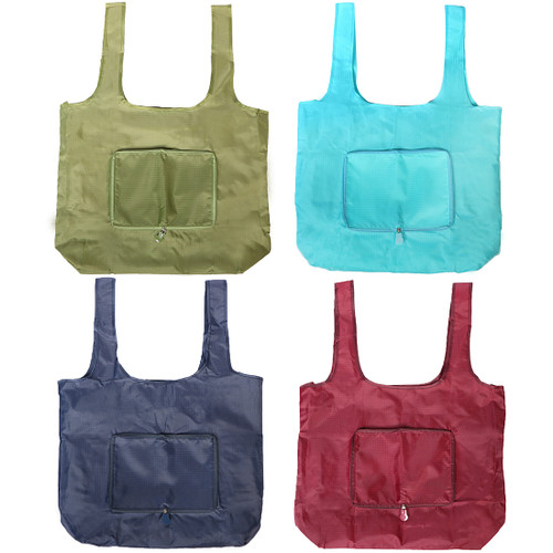 kilofly 4pc Foldable Travel Beach Pouch Reusable Shopping Tote Grocery Bag Set