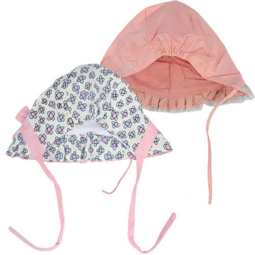 KF Baby Girls Ruffle Cap Bonnet Hat Value Pack, Set of 2, Newborn Infant Toddler