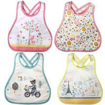 KF Baby 4pc Soft Waterproof Cotton Absorbent Wrap Snap Lock Drooler Bibs Set