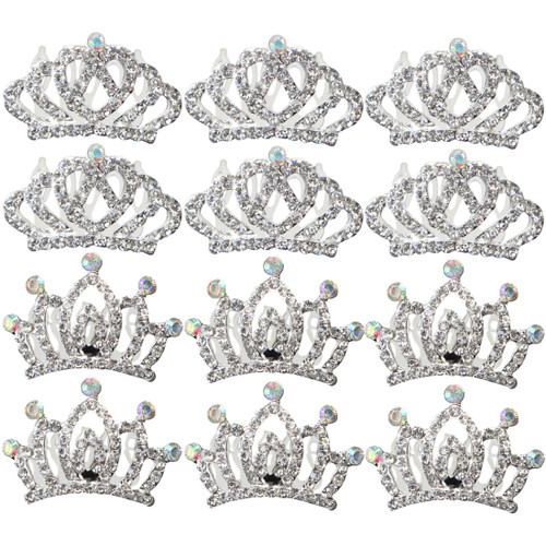 kilofly 12pc Princess Party Favor Crown Crystal Rhinestone Tiara Hair Comb Clip