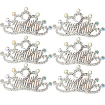 kilofly 6pc Princess Party Favor Crown Crystal Rhinestone Tiara Hair Comb Clip