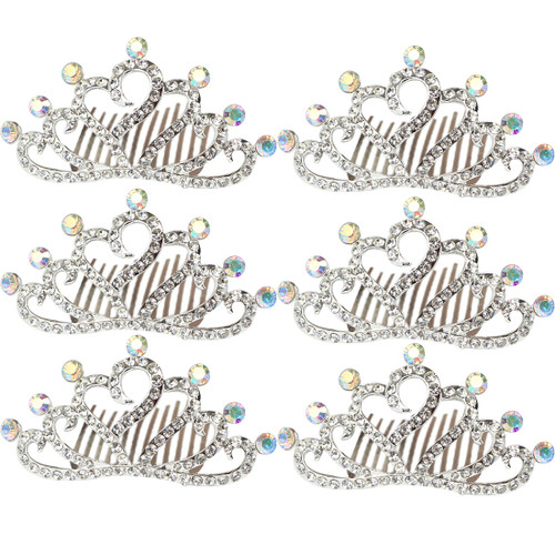 kilofly 6pc Princess Party Favor Crown Crystal Rhinestone Tiara Hair Comb Clip