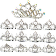 kilofly 13pc Princess Party Favor Crown Crystal Rhinestone Tiara Hair Comb Clip