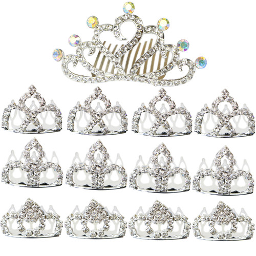kilofly 13pc Princess Party Favor Crown Crystal Rhinestone Tiara Hair Comb Clip