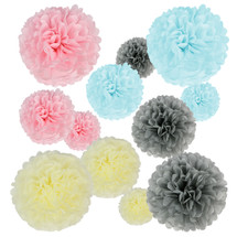 kilofly 24pc Wedding Crafts Tissue Paper Pom Pom Flower Color Party Decoration