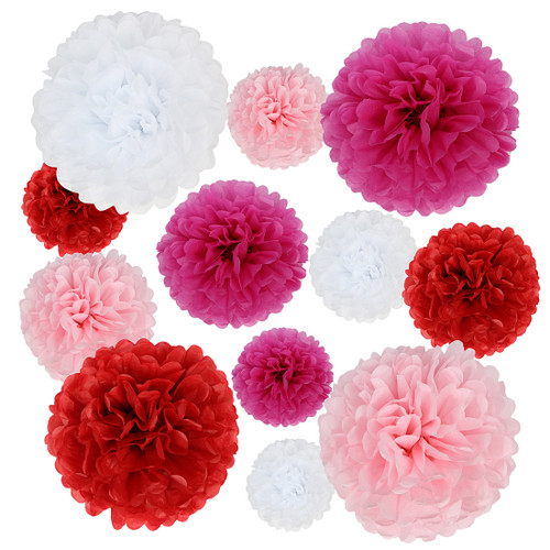 kilofly 24pc Wedding Crafts Tissue Paper Pom Pom Flower Color Party Decoration
