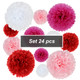 kilofly 24pc Wedding Crafts Tissue Paper Pom Pom Flower Color Party Decoration