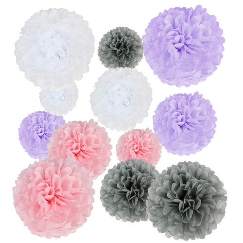 kilofly 24pc Wedding Crafts Tissue Paper Pom Pom Flower Color Party Decoration