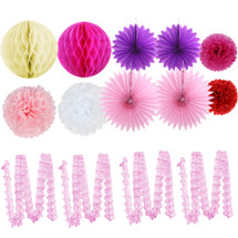 kilofly 14pc Party Honeycomb Paper Ball Tissue Pom Pom Garland Party Fan Set