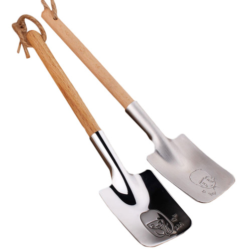 kilofly Stainless Steel Shovel Wooden Handle Valentines Day Love Spoon, Set of 2