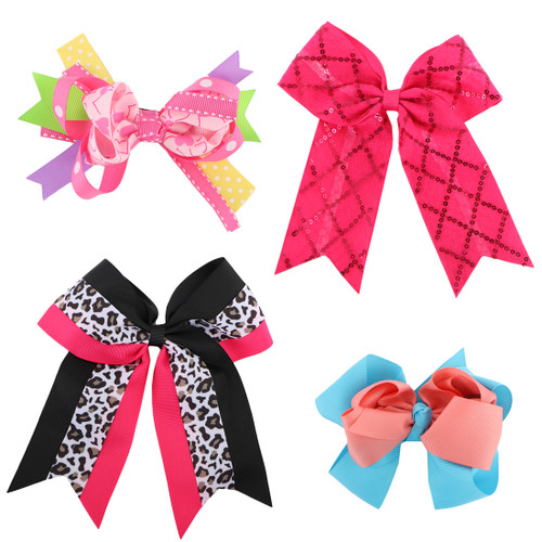 kilofly Large Ribbon Boutique Hair Bows, Alligator Clip, 5"- 7", Set of 4