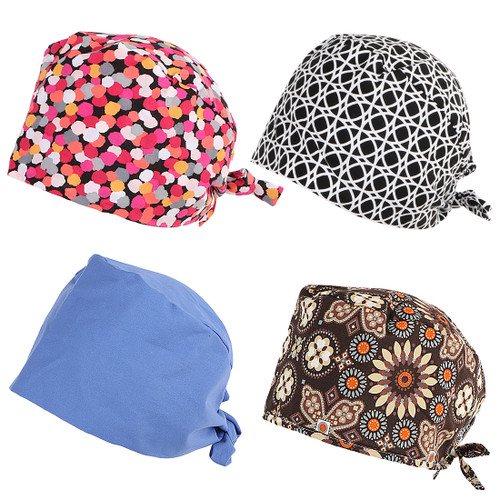 kilofly 4pc Adjustable Tie Back Surgical Scrub Cap Medical Doctor Bouffant Hats
