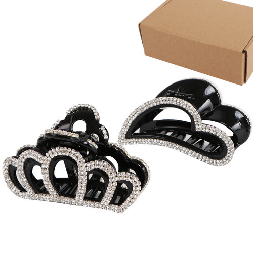 kilofly 2pc Women's Rhinestone Crystal Faux Hair Clip Claw Barrettes + Gift Box