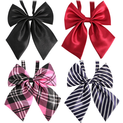 kilofly 4pc Women's Pre-tied Ruffled Bowtie Large Ribbon Neck Ties Value Pack