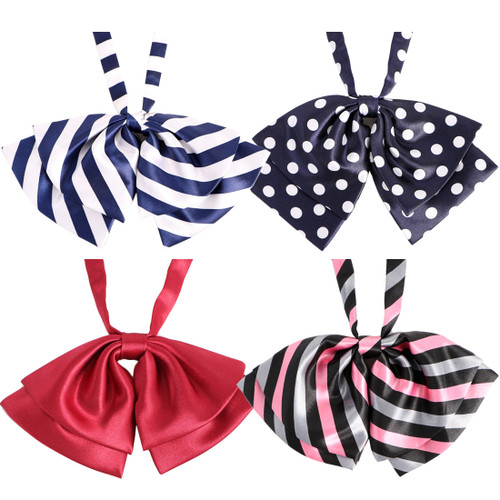 kilofly Women's Pre-tied Ruffled Bowtie Large Ribbon Neck Ties [Set of 4]