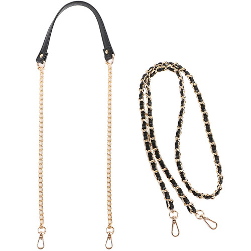 kilofly 2pc Gold Plated Faux Leather Removable Clutch Chain Shoulder Straps Set