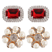 kilofly 2 Pairs Elegant Rhinestone Crystal Metal Shoe Clips Wedding Party Pack