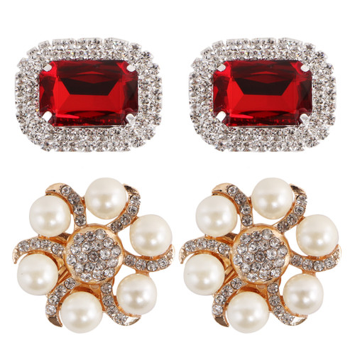 kilofly 2 Pairs Elegant Rhinestone Crystal Metal Shoe Clips Wedding Party Pack