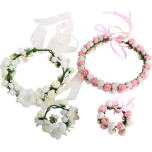 kilofly 2 Sets Flower Crown Wreath Headband Garland Floral Wrist Band Value Pack
